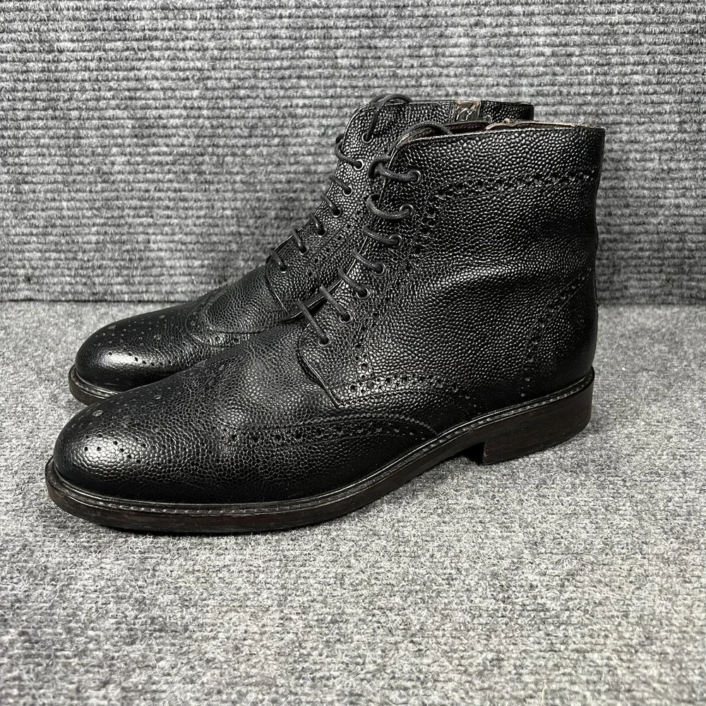 Massimo Dutti Boots Mens Size 44 Black Leather‎ Brogue Zip Combat 7006/322/800